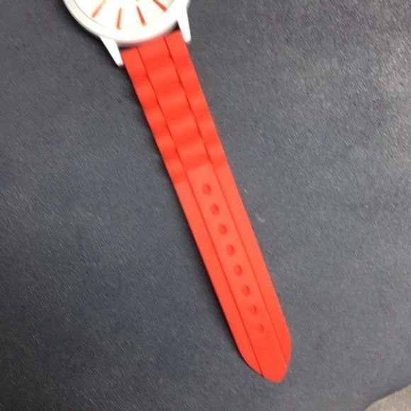 Silicone Watch Orange Red White Ladies Mens Unisex 80s Retro Costume Prop - Picture 4 of 7